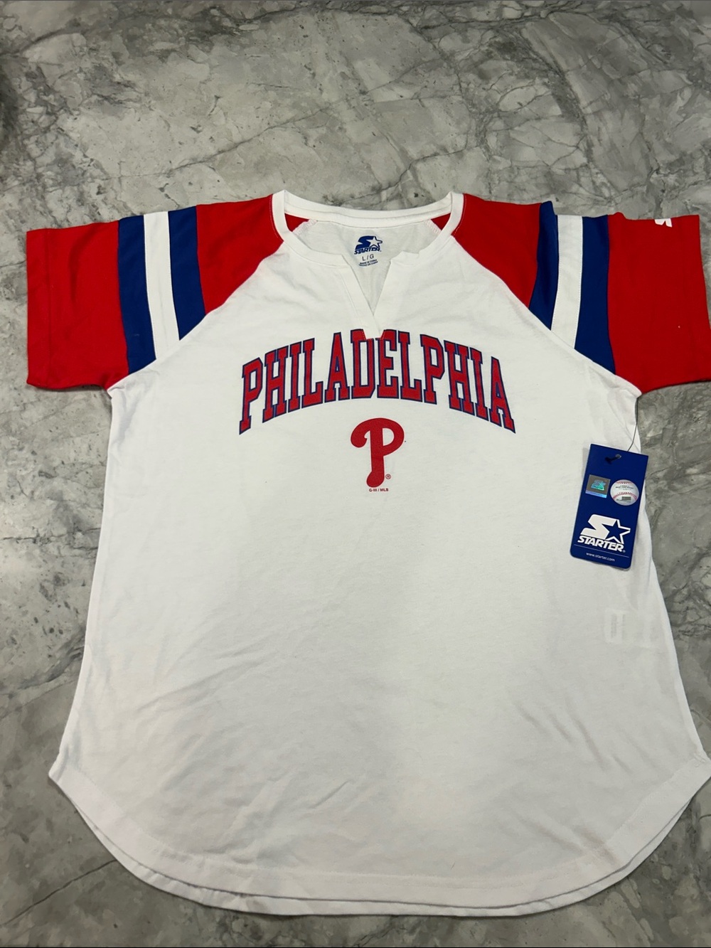 STARTER women’s Philadelphia Phillies Jersey Tee NEW size L